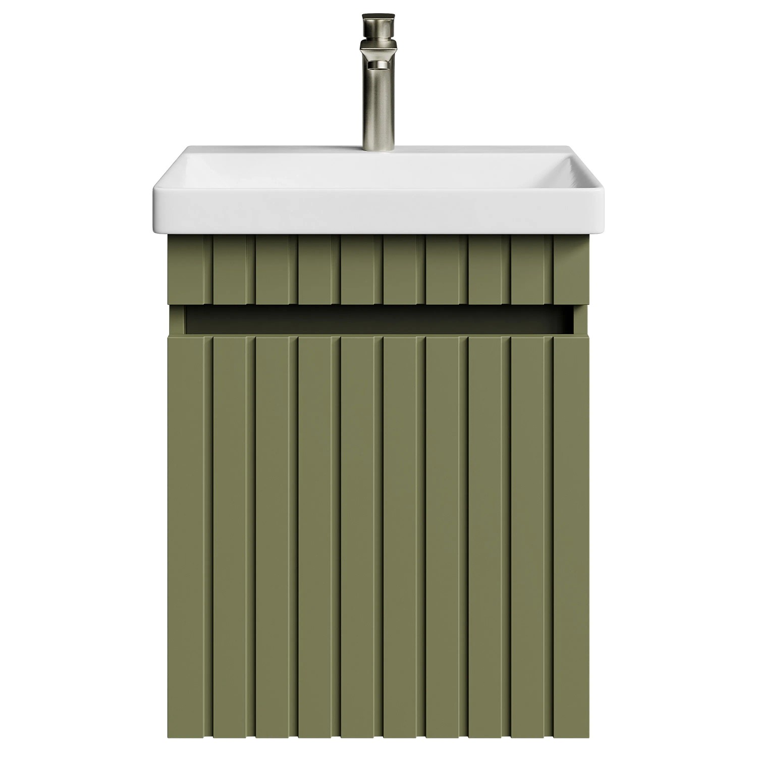 Planetmöbel COSMIA Waschtisch 50 cm Mintgrün Matt mit Keramikwaschbecken Schublade Armatur Gold Brush Soft Close