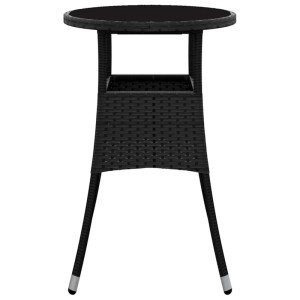 Schwarzer Gartentisch aus Rattan mit Glasplatte, Ø60x75 cm. Ideal für Terrasse und Garten.