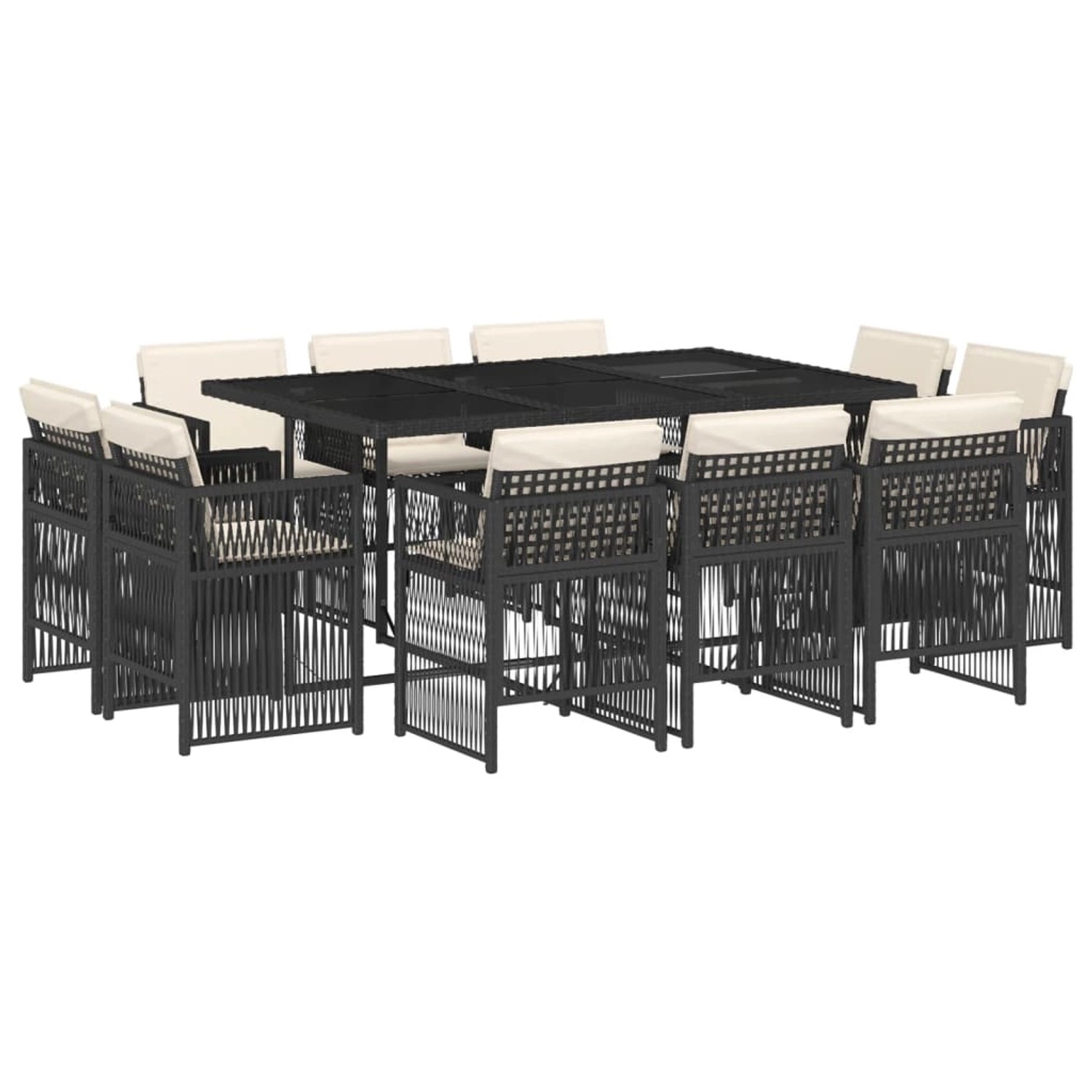 vidaXL 11-Tlg Garten-Essgruppe mit Kissen Schwarz Poly Rattan 3211026