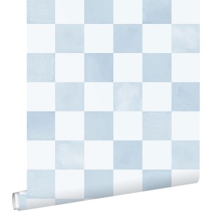 ESTAhome Vliestapete mit blau-weißem Karomuster, 53 cm breit. Dekorative Wandtapete für stilvolle Räume.