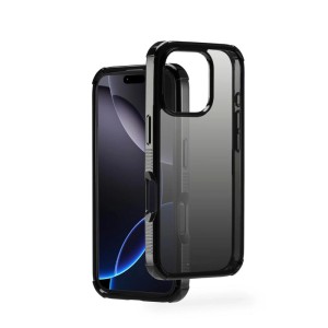 Schwarze, transparente Hama Extreme Protect Handyhülle für Apple iPhone 16 Pro mit verstärkten Kanten und D3O-Schutz.
