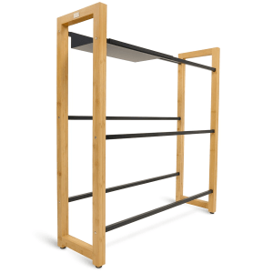 Holz4home Getränkekistenregal aus Holz mit Edelstahlablage, schwarz. Regalböden für Getränkekisten.