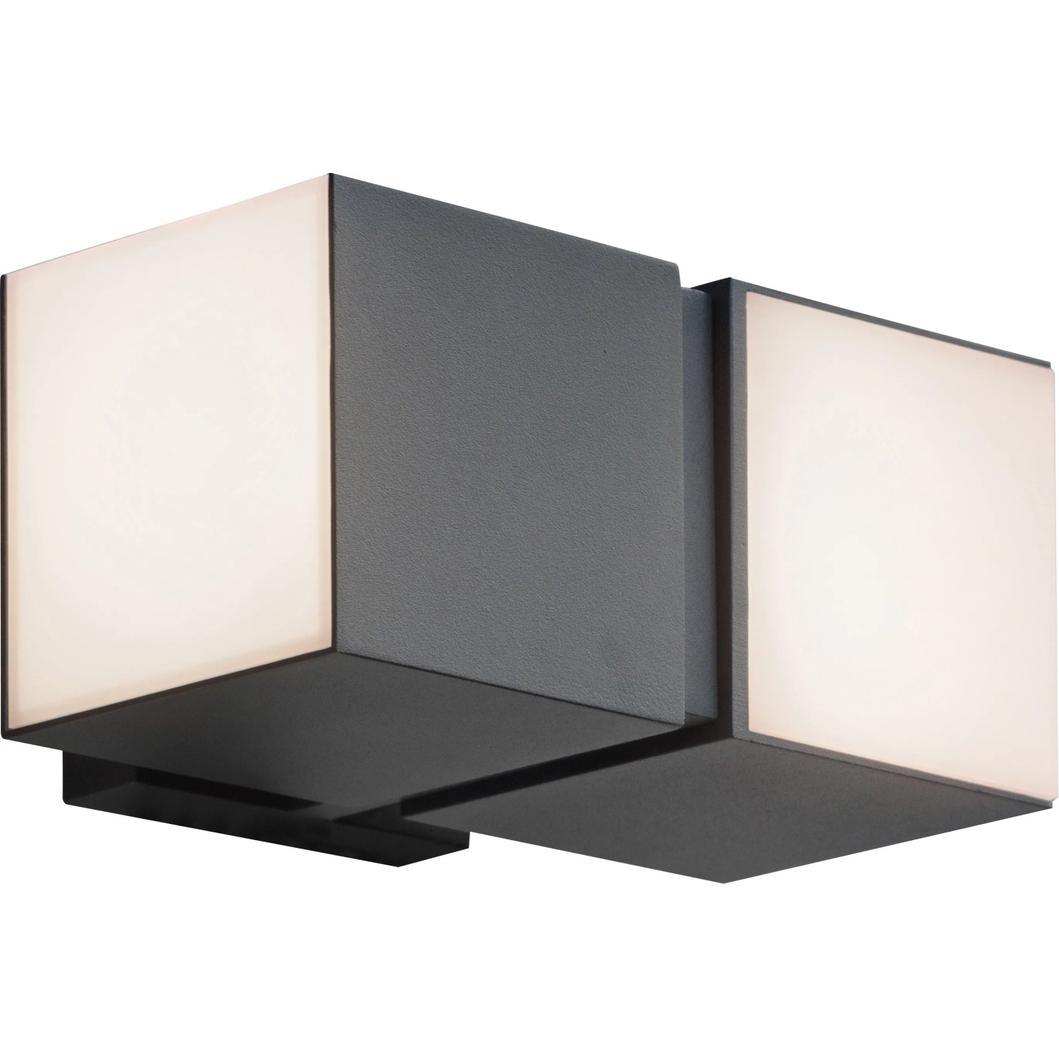 Moderne LED Außenwandleuchte Cuba von Lutec mit zwei drehbaren, würfelförmigen Leuchten.
