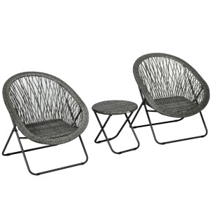 Outsunny Rattan Bistro Set, 3-teilig, grau. Gartenmöbel aus Stahl und PE-Rattan mit Klapptisch und Stühlen.