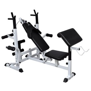 vidaXL Hantelbank mit Ablage und Langhantel und Kurzhantel-Set 120 kg 275378