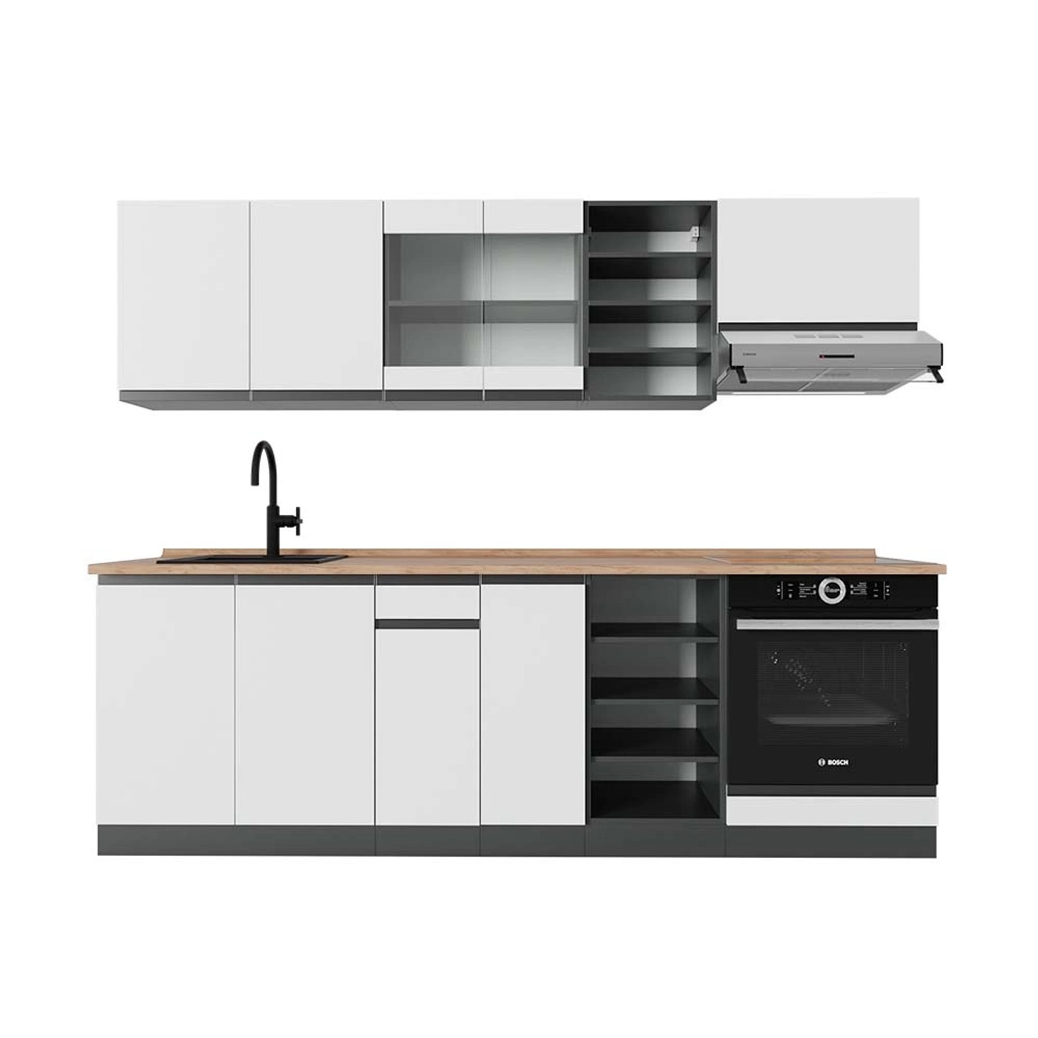 Vicco R-Line Küchenzeile Weiß/Anthrazit 240 cm AP Eiche