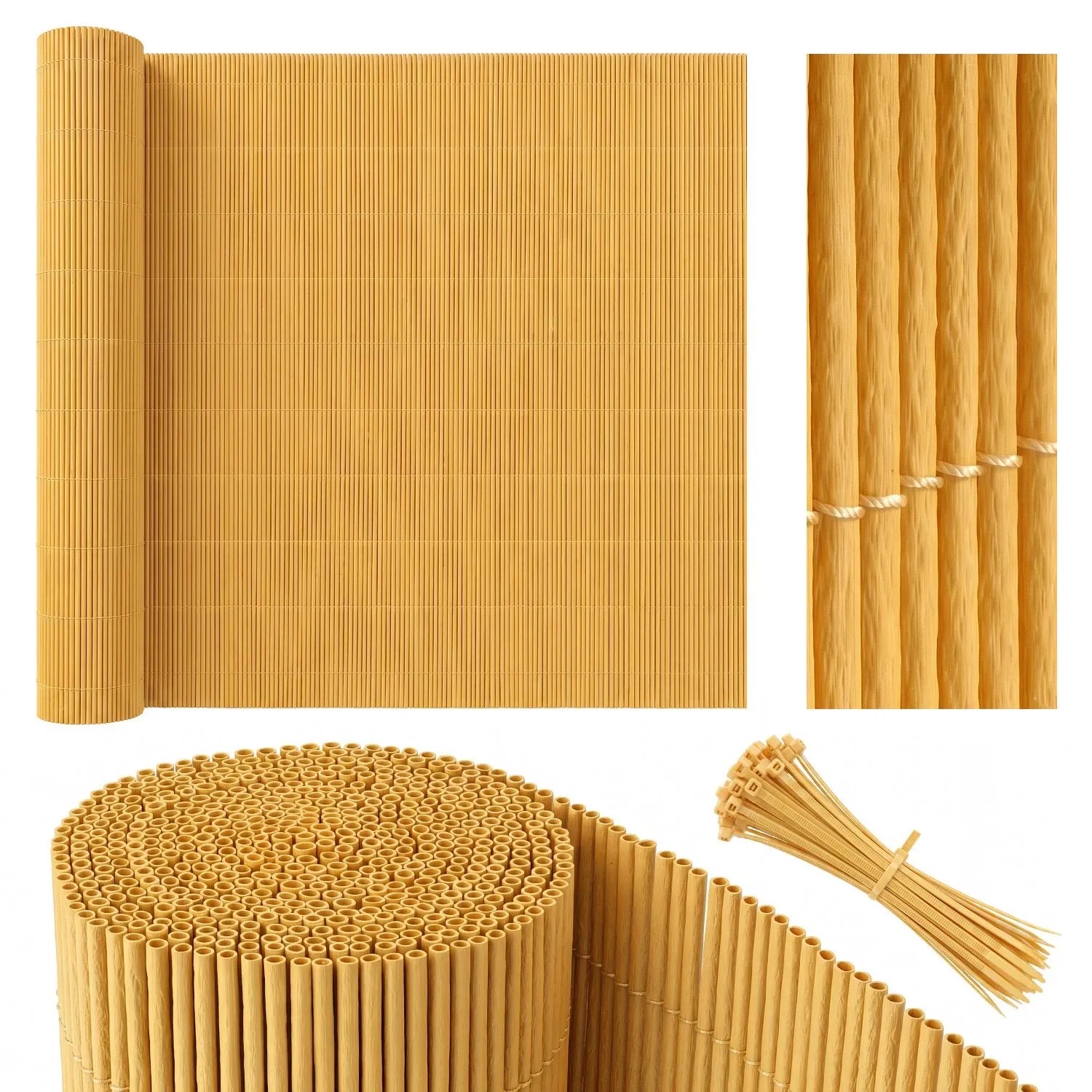 Sekey Balkonsichtschutz Natürliche Optik mit Kabelbindern 100x500cm Bambusgelb
