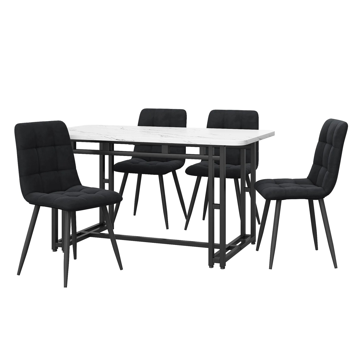 Merax Essgruppe 5-tlg mit 120x70cm Esstisch  4 Samtstühle Schwarz  Schwarz