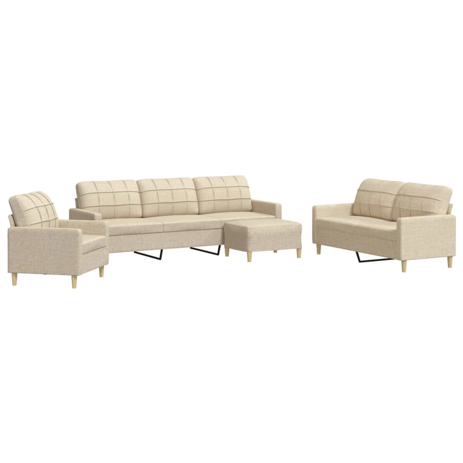 vidaXL 4-Tlg Sofagarnitur mit Fußhocker Creme Stoff 3278297 günstig online kaufen