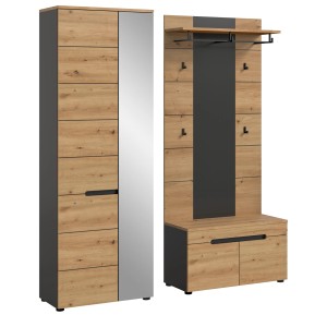 Inn.Furn Garderoben-Set 3-teilig in Eiche und Grau 160 cm Cooper