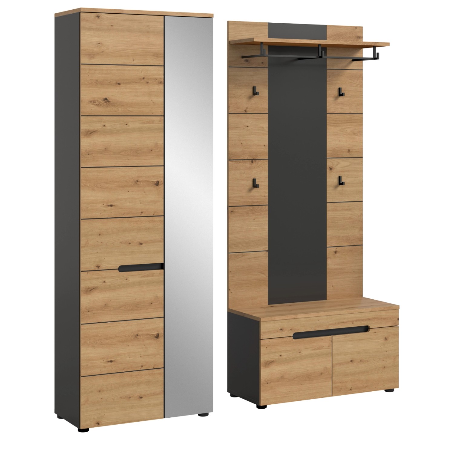 Inn.Furn Garderoben-Set 3-teilig in Eiche und Grau 160 cm Cooper günstig online kaufen