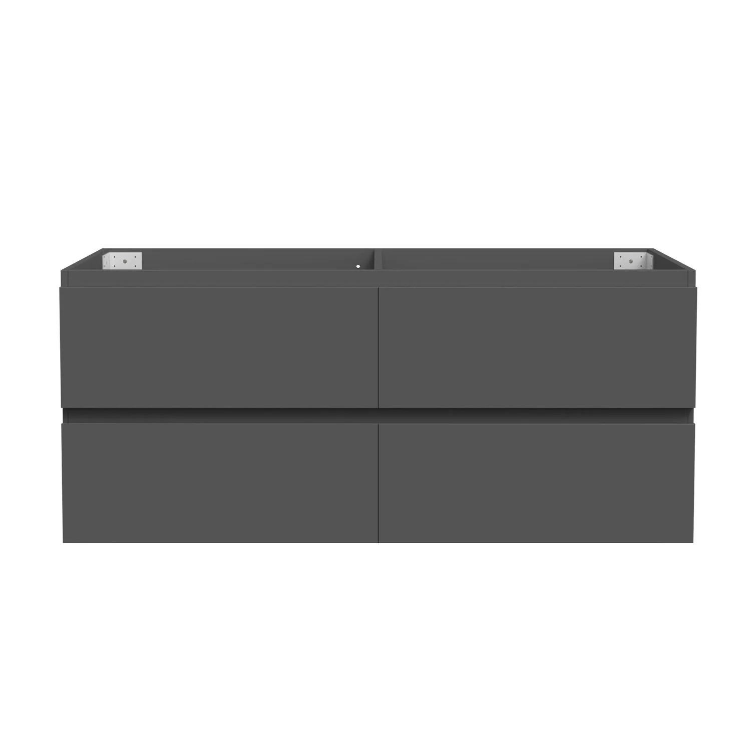 Minimalistischer, matt anthrazitfarbener Waschbeckenunterschrank, 120cm, mit 2 Schubladen fürs Bad.