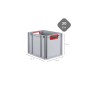 Graue PROREGAL Eurobox (30L) mit rotem Griff und Deckel, 32x30x40cm. Ideal zur Aufbewahrung.