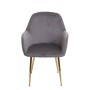 Grauer Samt Polsterstuhl mit goldenen Beinen, Teil des 6er-Sets MCW F18. Eleganter Esszimmerstuhl.