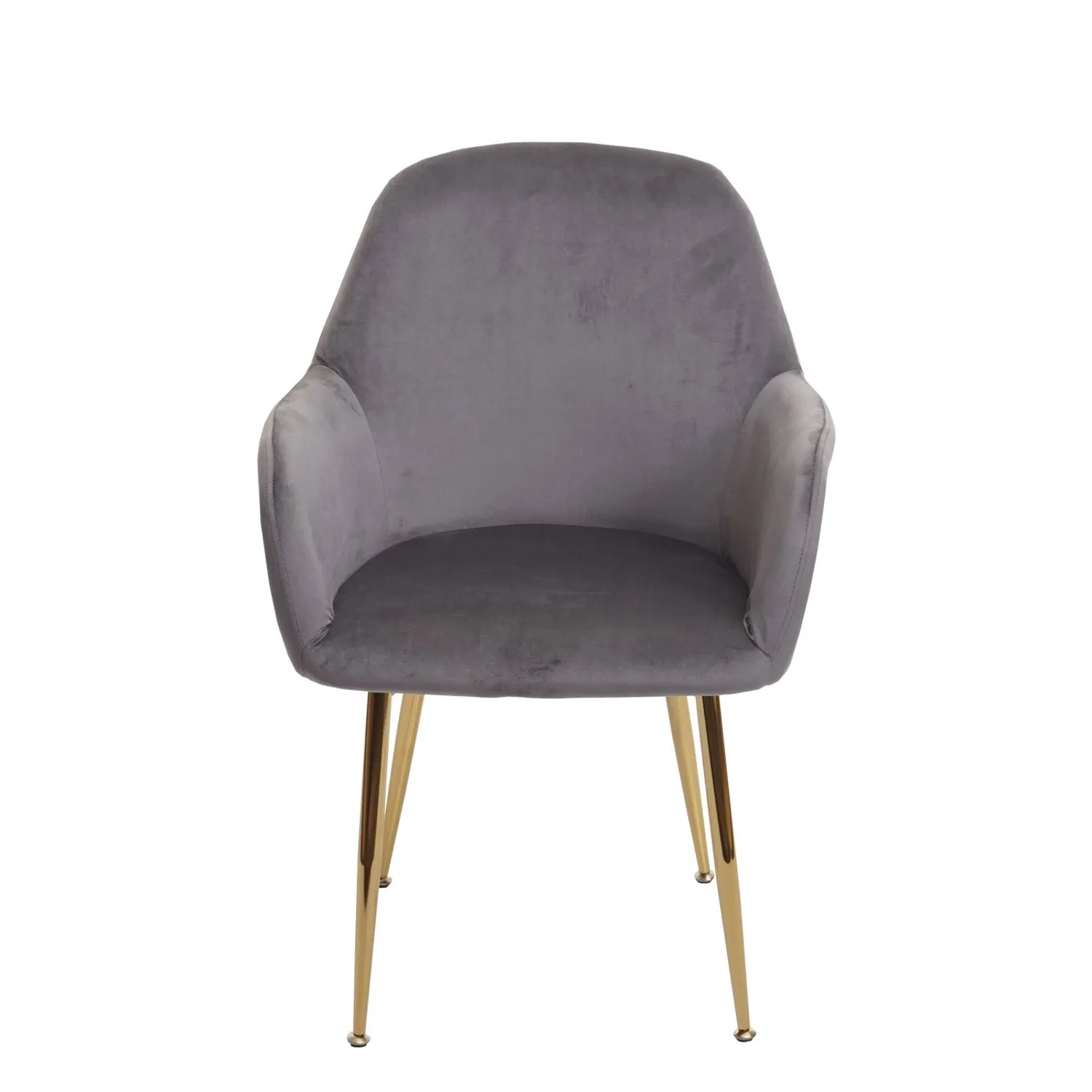 Grauer Samt Polsterstuhl mit goldenen Beinen, Teil des 6er-Sets MCW F18. Eleganter Esszimmerstuhl.