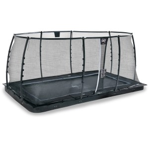 Schwarzes, rechteckiges EXIT Dynamic Bodentrampolin 244x427 cm mit Sicherheitsnetz.