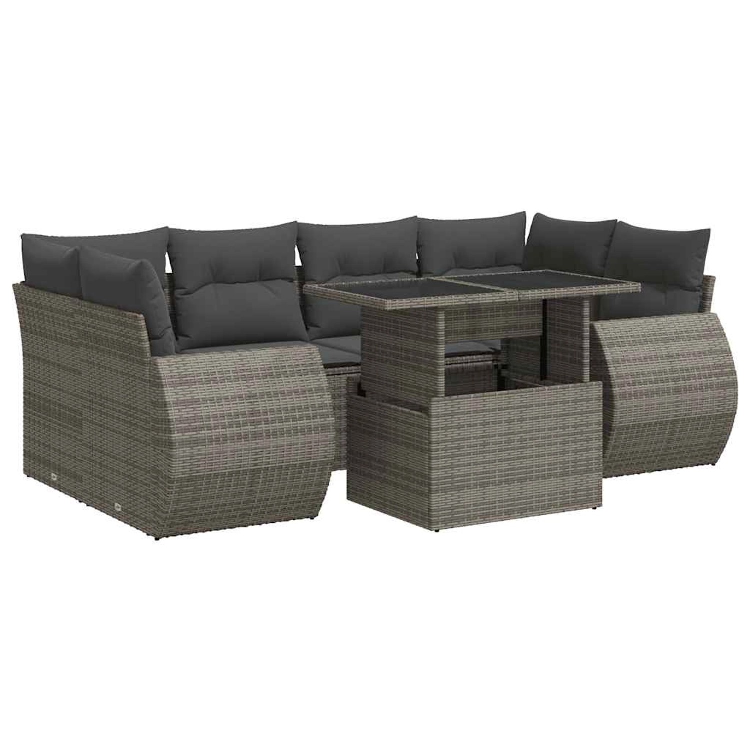 vidaXL 7-Tlg Garten-Sofagarnitur mit Kissen Grau Poly Rattan 3326591 günstig online kaufen