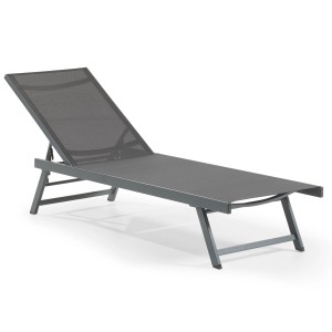 Anthrazitfarbene Leco Sonnenliege Elina mit verstellbarer Rückenlehne und Aluminiumgestell.