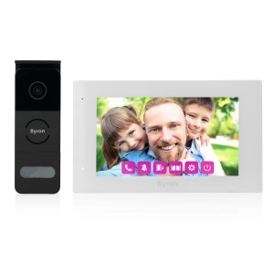 Byron Video-Türsprechanlage mit 7-Zoll-Touch-Display und kabelgebundener Außenstation.