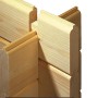 Detailansicht der Blockbohlenbauweise des unbehandelten Weka Holz-Gartenhauses.