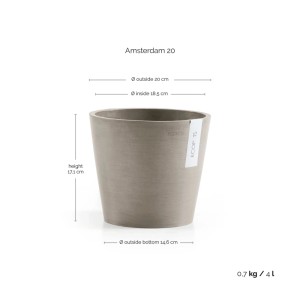 Ecopots Amsterdam Pflanztopf, braungrau, 20 cm. Ideal für Innen- und Außenbereich.