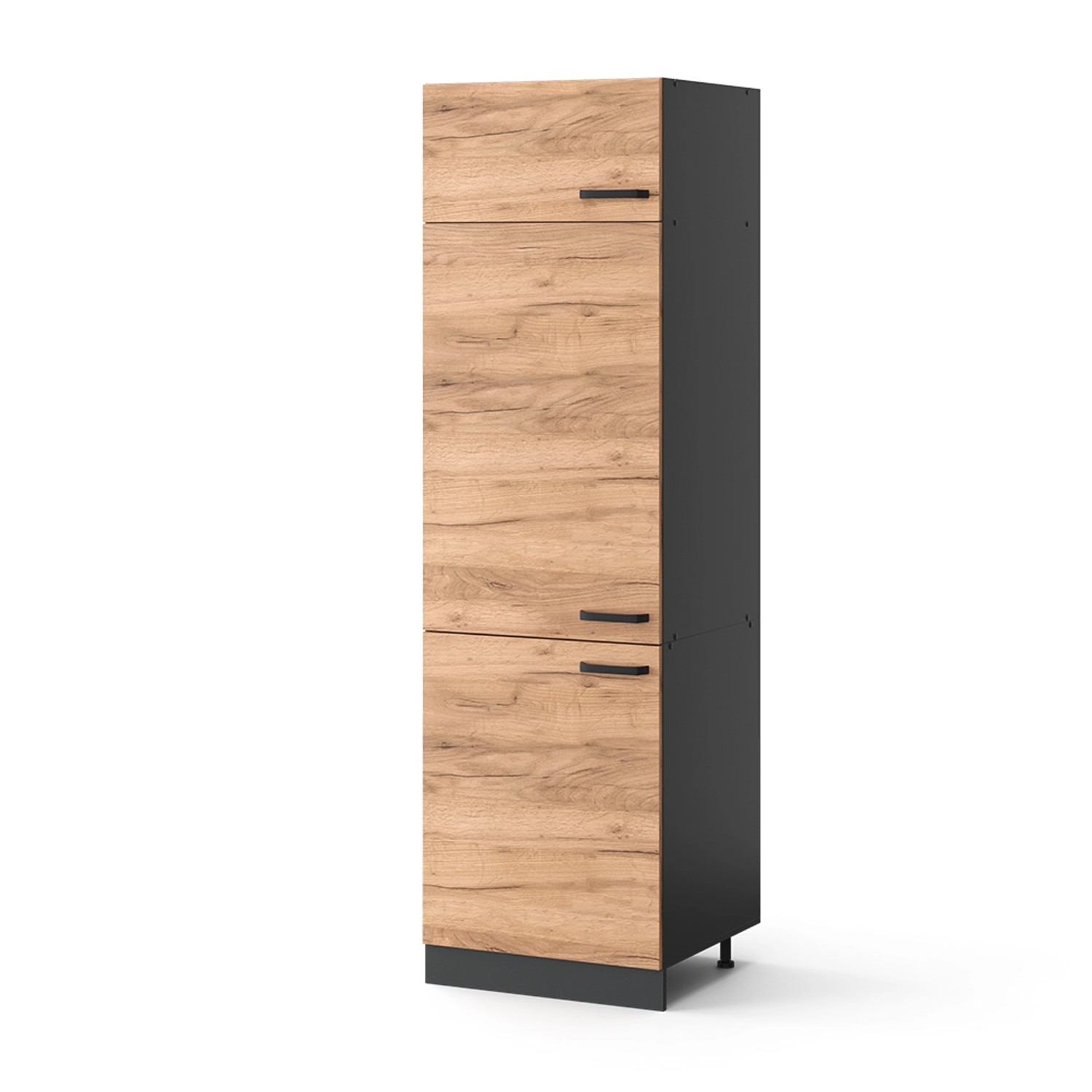 Vicco Kühlumbauschrank R-Line Hochschrank für die Küche Goldkraft Eiche/Anthrazit 60 cm