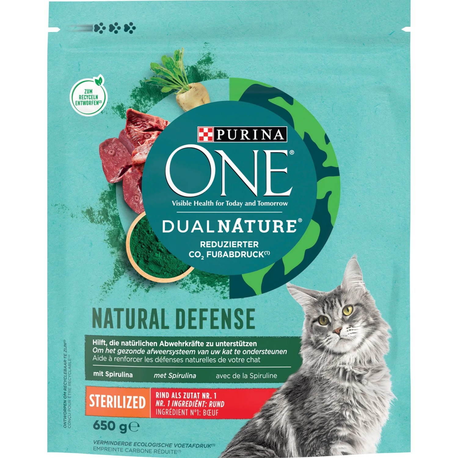 Purina One Katzenfutter DualNature Spirulina kastrierte K. reich an Rind 650 g
