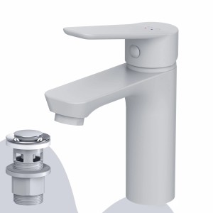 AM.PM Waschtischarmatur Hit S-Größe in Weiß mit Klick-Ablaufgarnitur.