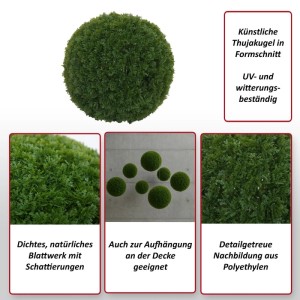 Künstlicher Busch O96, Thujakugel aus Polyethylen, Ø 32cm, detailgetreu und UV-beständig.