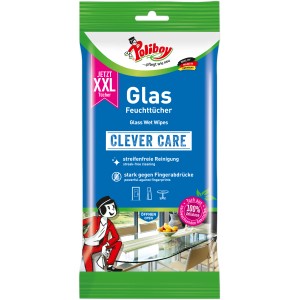 Poliboy Glas-Feuchttücher XXL, 24 Stück. Reinigungstücher für streifenfreien Glanz auf Glasflächen.