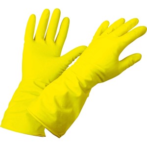 Gelbe Mehrweghandschuhe Größe M aus Naturkautschuk für den Haushalt.