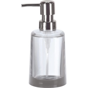 Klarer Kleine Wolke Seifenspender Pino aus Kunststoff mit silberfarbenem Spenderkopf.