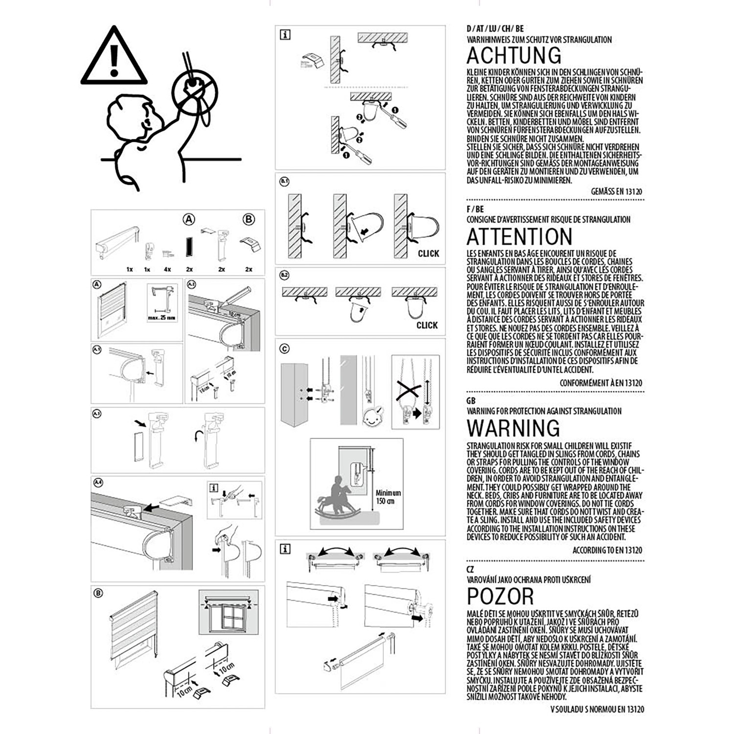 Montageanleitung für Gardinia Easyfix Doppelrollo, Details zu Anbringung und Sicherheitshinweisen.