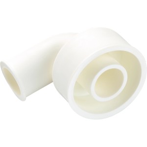 Weiße Anschlussmanschette Ø 28 mm Winkel für Spülrohrdichtung am WC-Spülkasten.