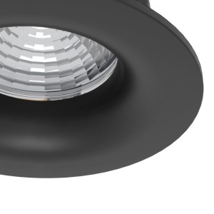 Schwarzer dimmbarer LED Einbaustrahler (Ø8cm) aus Aluminium mit klarem Glas für Decken.