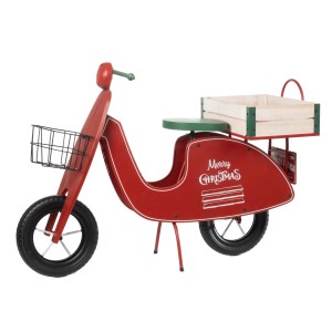 Weihnachtsdeko: Roter Deko-Motorroller aus Metall und Holz, 68 cm, mit Korb und Kiste.