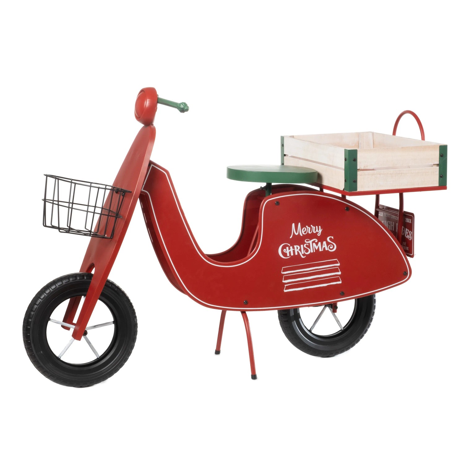 Weihnachts-Deko X-Mas Motorroller aus Metall u. Holz 68 cm Rot-Schwarz