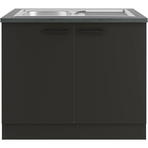 OPTIFIT Madrid420 Spülenunterschrank, 100 cm, Anthrazit Matt mit Edelstahlspüle.