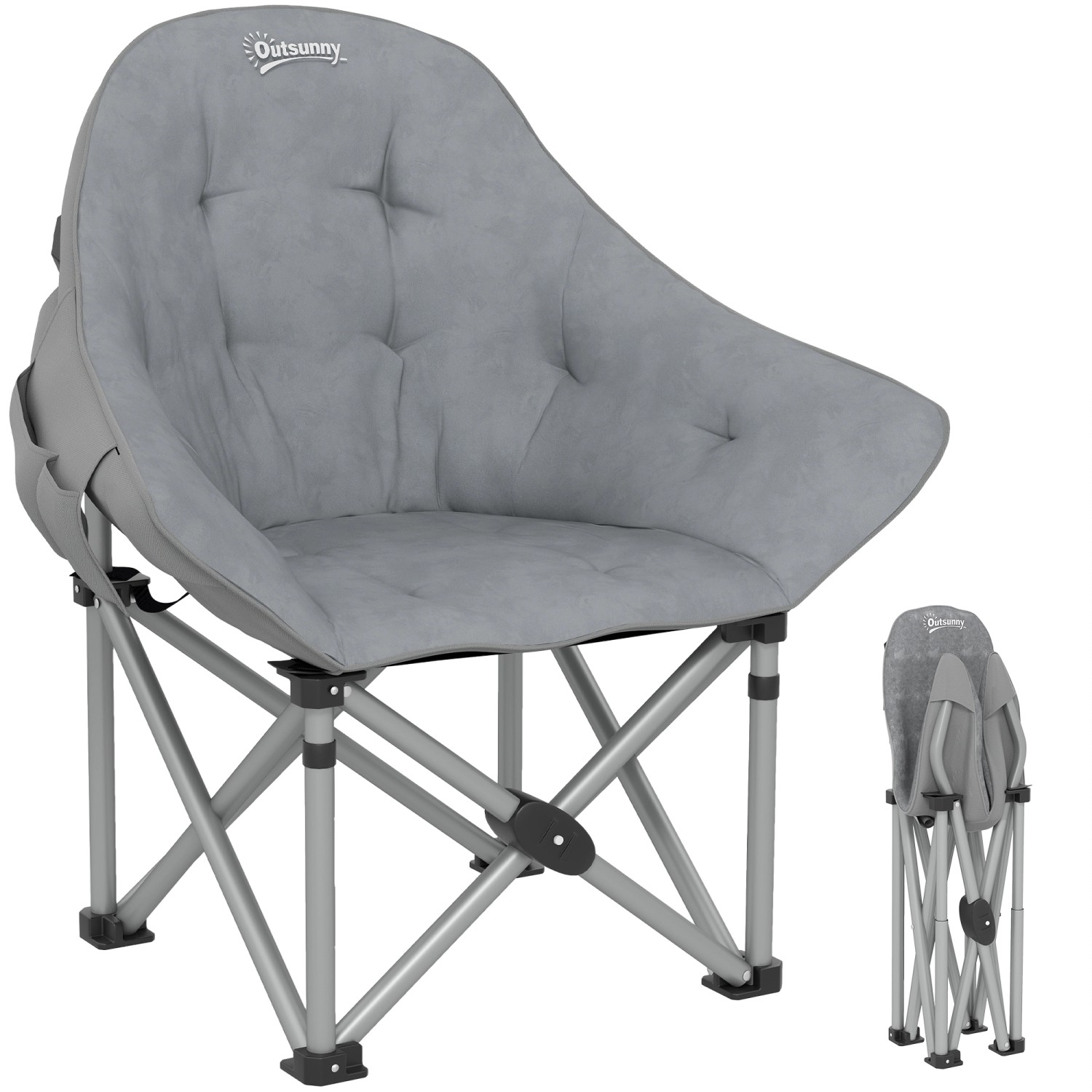 Outsunny Campingstuhl Kunstleder Metall Dunkelgrau 90L x 63B x 100H cm