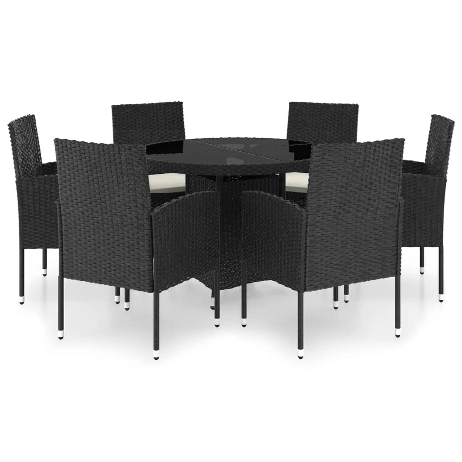 vidaXL 7-tlg Garten-Essgruppe Poly Rattan Schwarz Modell 7 günstig online kaufen