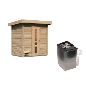 Chillroi 38mm Saunahaus Melo 1 Naturbelassen mit Ofen 9kW Steuerung