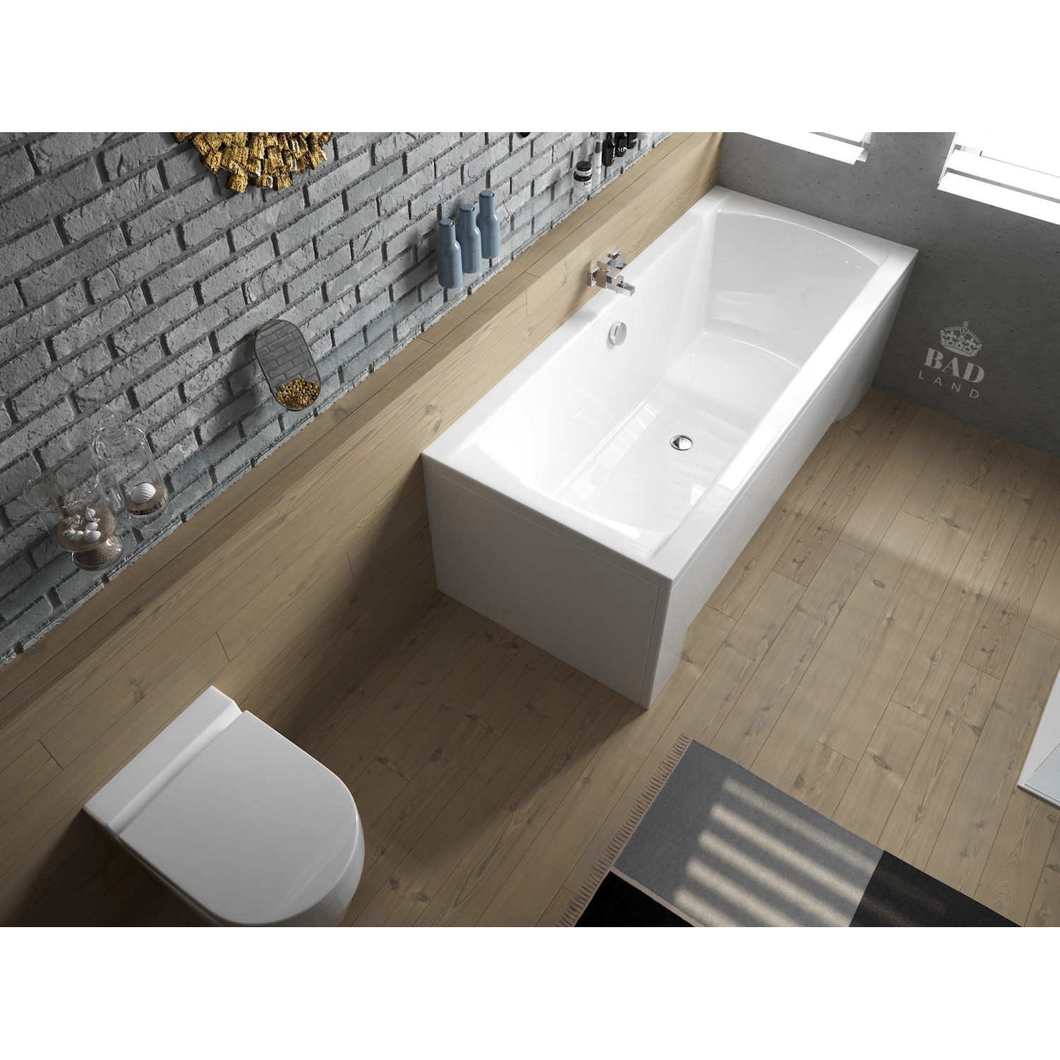 Bad Land Badewanne Rechteck INES 170x75 Ablauf Füße_4