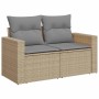 Beige vidaXL Garten-Sofagarnitur aus Polyrattan mit grauen Kissen, Teil einer 8-teiligen Gartenmöbel-Set.