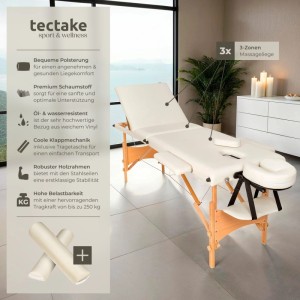 Tectake 3 Zonen Massageliege Set Daniel Breite 60 cm  Polsterung 3 cm Inklusive Lagerungsrollen und Tragetasche  210 x 95 x 84 cm Beige
