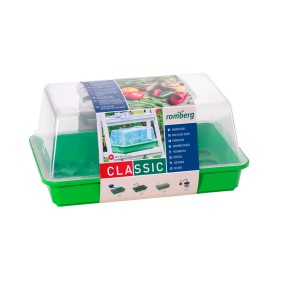 Romberg Gewächshaus M, grüne Anzuchtschale mit transparenter Haube für die Pflanzenanzucht.