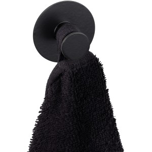Wenko Wandhaken Celano, rostfrei, schwarz mit Handtuch.