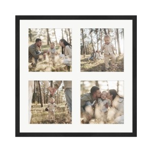 Schwarzer WANDStyle Galerierahmen für 4 Fotos (15x15 cm). Quadratischer Multi-Bilderrahmen mit Passepartout.