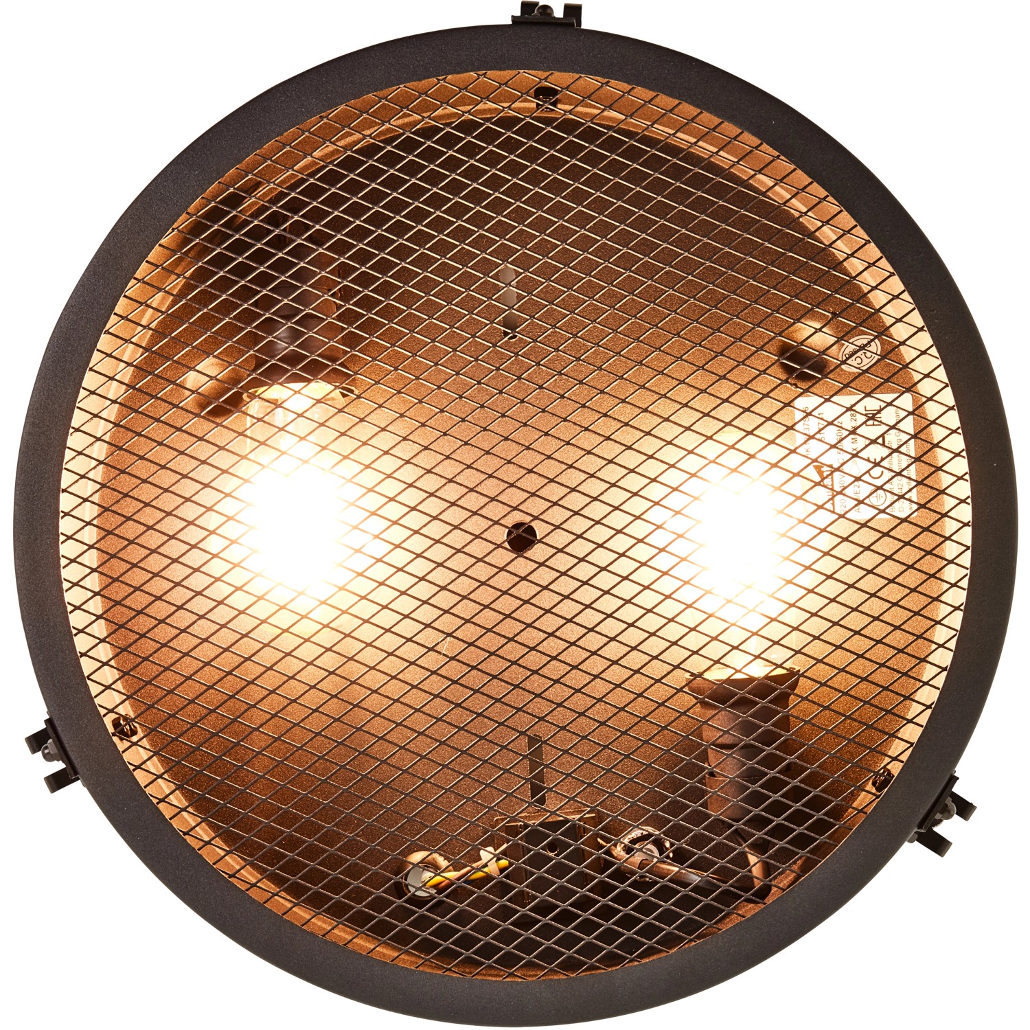 Schwarze Brilliant Deckenleuchte Zois Ø 34cm im Industrial Look mit Drahtgitter.