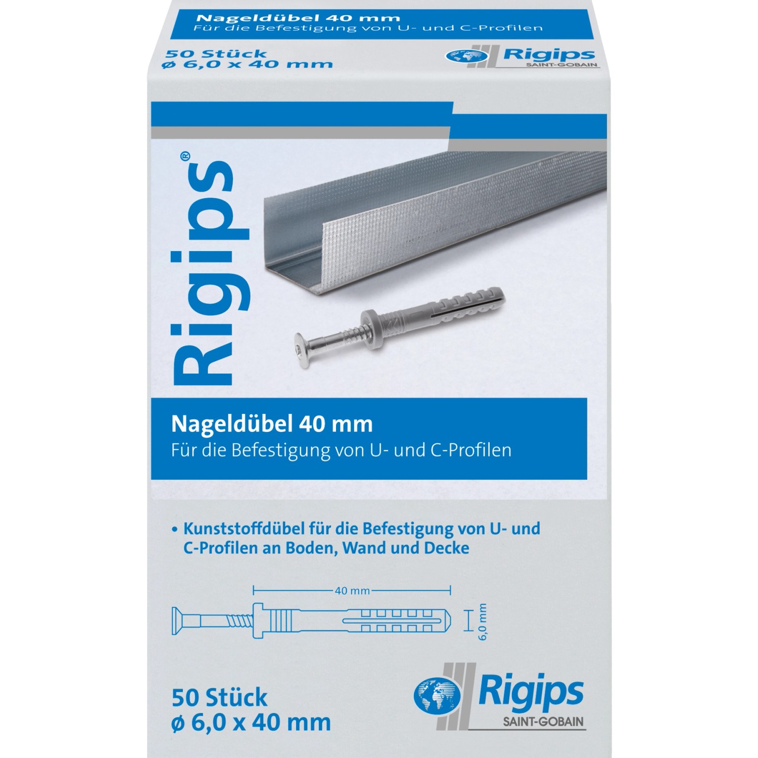 Rigips Nageldübel Ø 6 mm x 40 mm 50 Stück