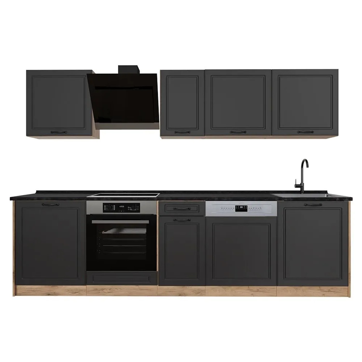 Vicco Küchenzeile R-Line Anthrazit Landhaus/Goldkraft Eiche 280 x 207 Arbeitsplatte Anthrazit Art Nr 67910